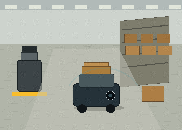 Warehouse AMR aligning with a docking station using a 2D LiDAR sensor