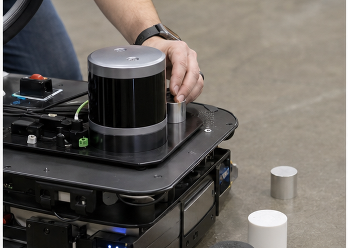 2D LiDAR scanner blind-zone testing on an AMR validation scene 2
