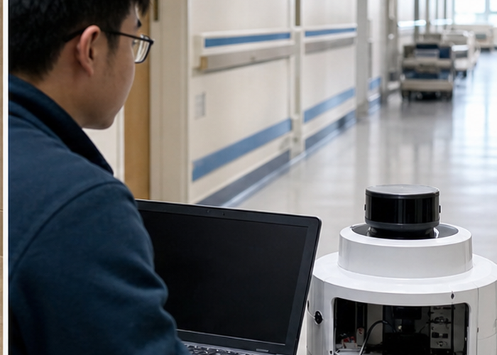 LiDAR sensor for robots in doorway and elevator tests validation scene 3