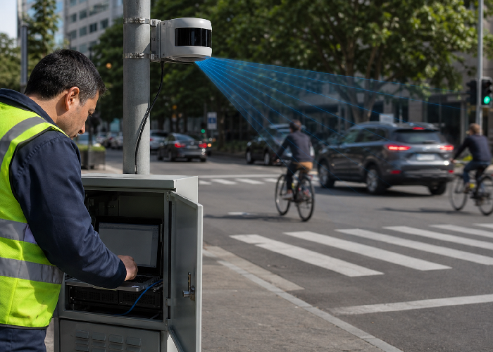 LiDAR Sensors for Smart City Traffic Monitoring photoreal LiDAR application scene 2