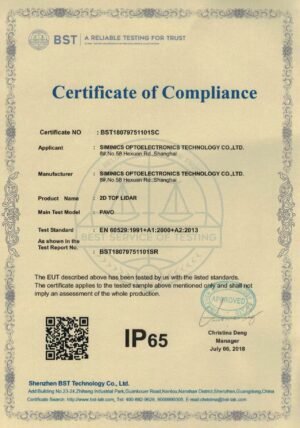 Pavo LiDAR product declaration certification