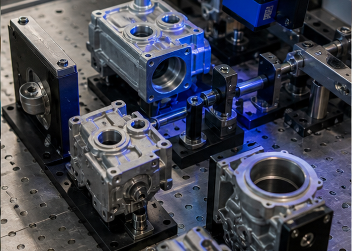 3D LiDAR profiler inspecting component edges on a production line validation scene 3