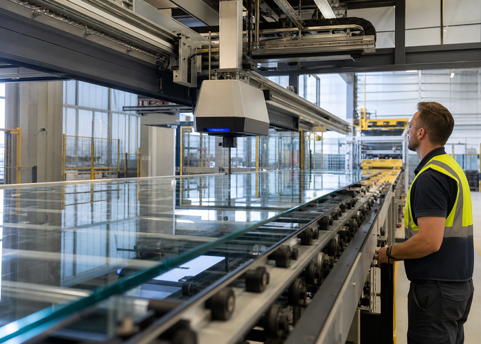 3D LiDAR profiling float glass on an industrial line validation scene 3