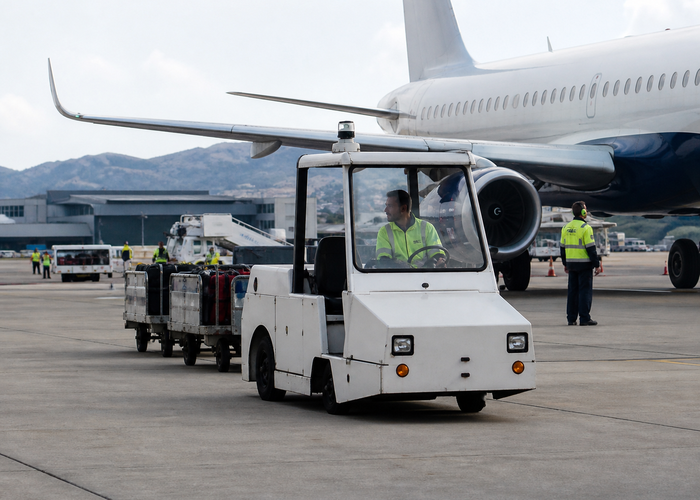 airport baggage tractor using 3D LiDAR on an active apron in a realistic LiDAR application scene