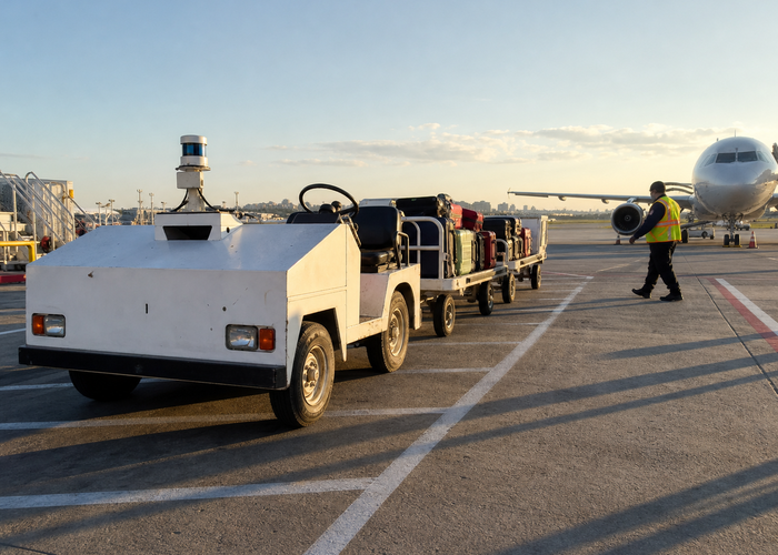 airport baggage tractor using 3D LiDAR on an active apron validation scene 3