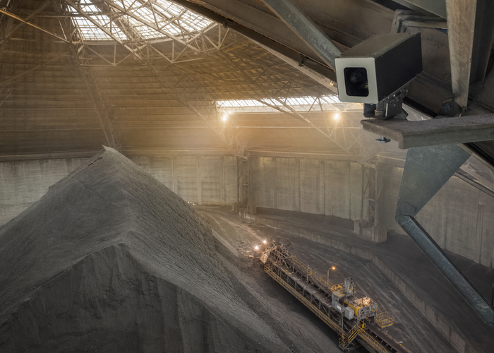 fixed LiDAR monitoring clinker inside a cement storage dome in a realistic LiDAR application scene