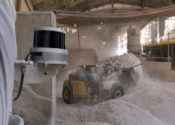 fixed LiDAR monitoring gypsum powder in a covered warehouse validation scene 3