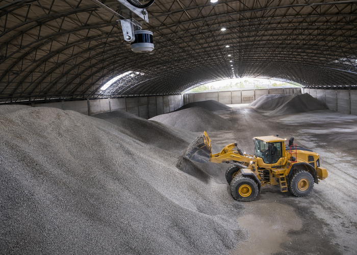 fixed LiDAR monitoring limestone in a covered storage hall in a realistic LiDAR application scene