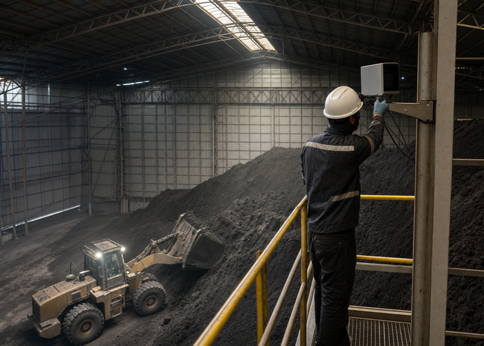 fixed LiDAR monitoring petroleum coke in a covered storage shed validation scene 3
