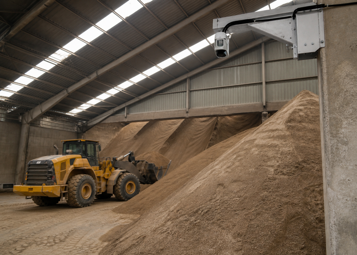 fixed LiDAR monitoring sand in a covered storage hall in a realistic LiDAR application scene