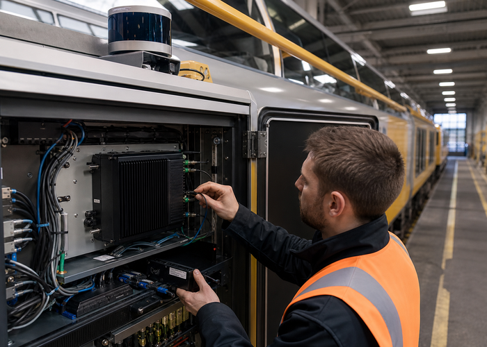 rugged Jetson carrier board and LiDAR edge computer installed inside a rail inspection vehicle validation scene 3