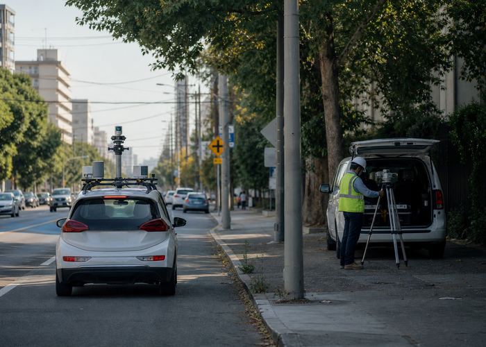 mobile mapping vehicle using LiDAR on an urban road corridor validation scene 2