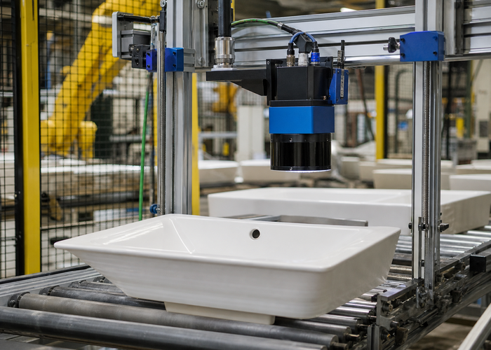 LiDAR profiling glazed ceramic sanitaryware on a production line in a realistic LiDAR application scene