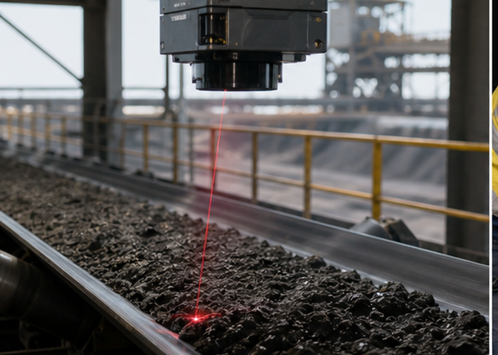 industrial LiDAR profiler monitoring conveyor belt alignment and spillage in a realistic LiDAR application scene