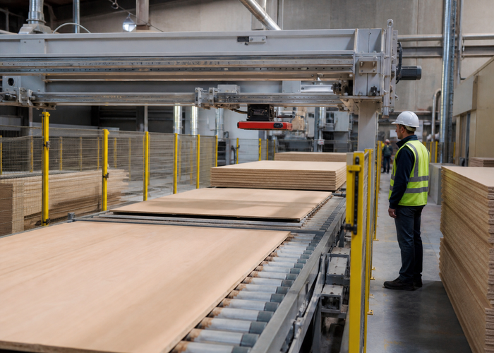 LiDAR profiling plywood panels on a finishing line validation scene 3