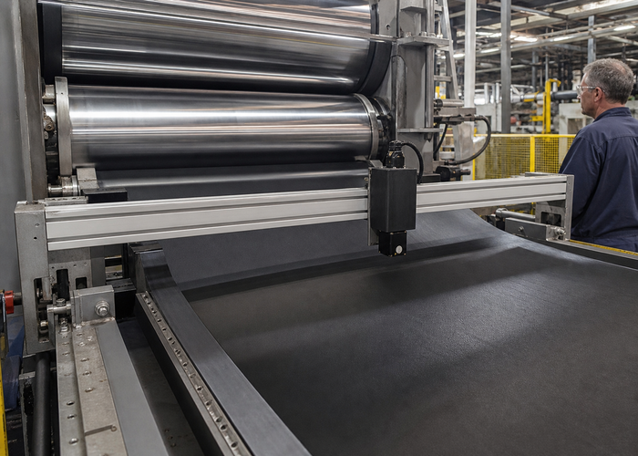 laser profiling of black rubber sheet after industrial calender rollers in a realistic LiDAR application scene