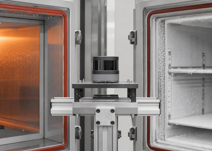 LiDAR sensor thermal-shock qualification in an environmental laboratory in a realistic LiDAR application scene