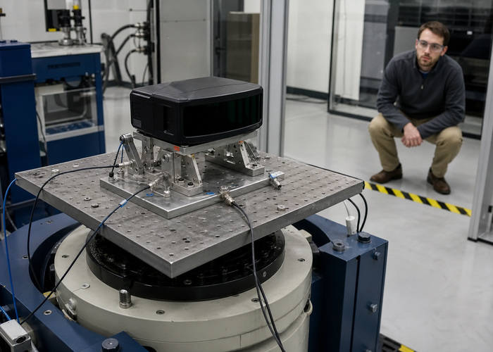LiDAR sensor vibration qualification on an industrial shaker table in a realistic LiDAR application scene