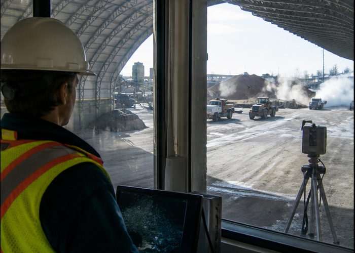 stockpile LiDAR scanner placement in a realistic field scene