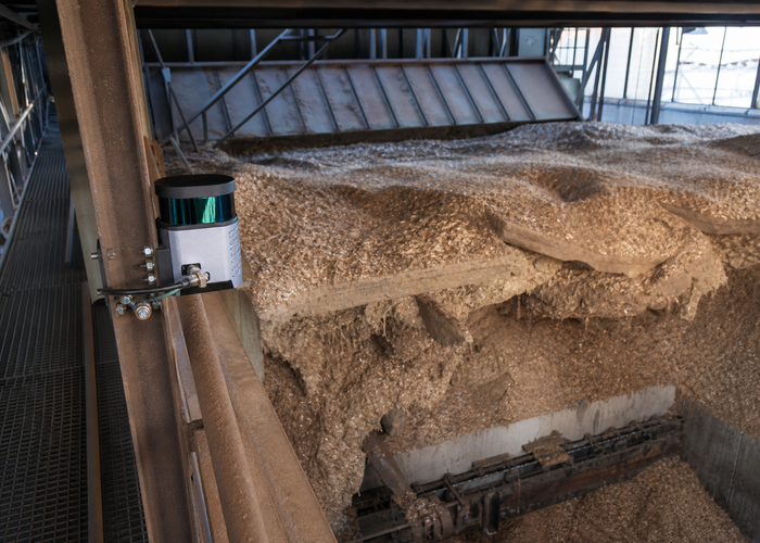 LiDAR volume measurement in a biomass boiler fuel bunker validation scene 2