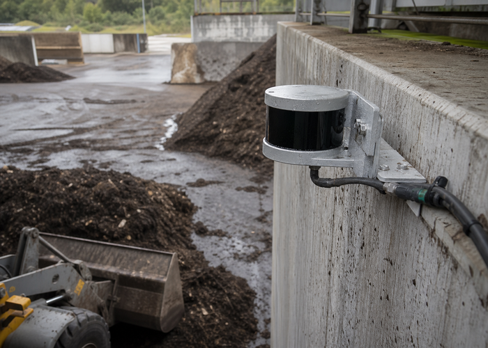 LiDAR measuring compost volume in an indoor organic-waste bunker validation scene 2