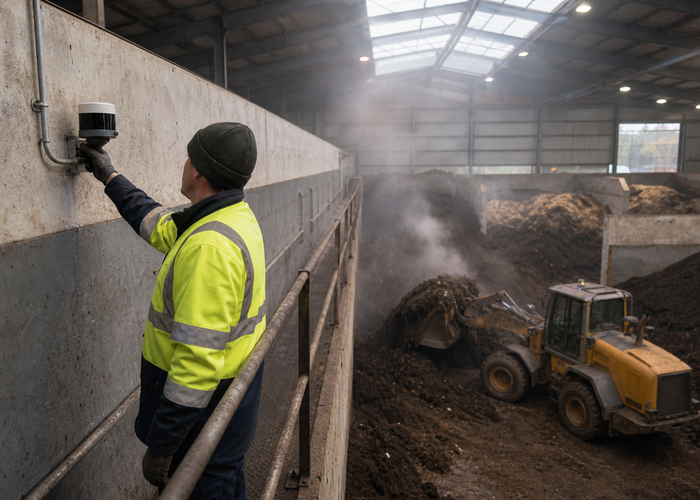 LiDAR measuring compost volume in an indoor organic-waste bunker validation scene 3