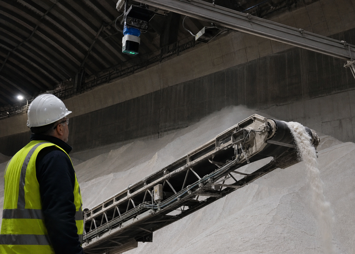 LiDAR volume measurement in a covered salt warehouse validation scene 3