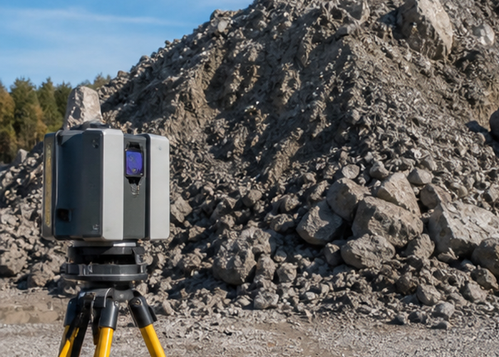 LiDAR survey of an irregular stockpile with voids and overhangs in a realistic LiDAR application scene