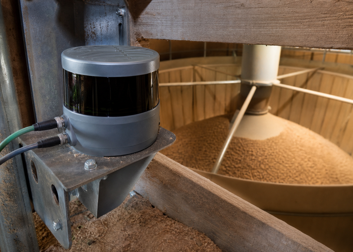LiDAR measuring wood pellet volume inside a biomass storage silo validation scene 2