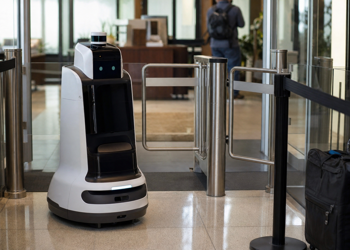 service robot LiDAR near access-control turnstiles validation scene 2