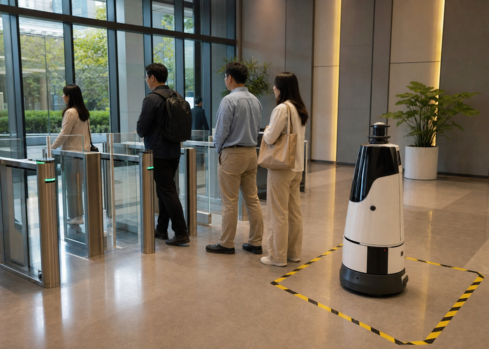 service robot LiDAR near access-control turnstiles validation scene 3