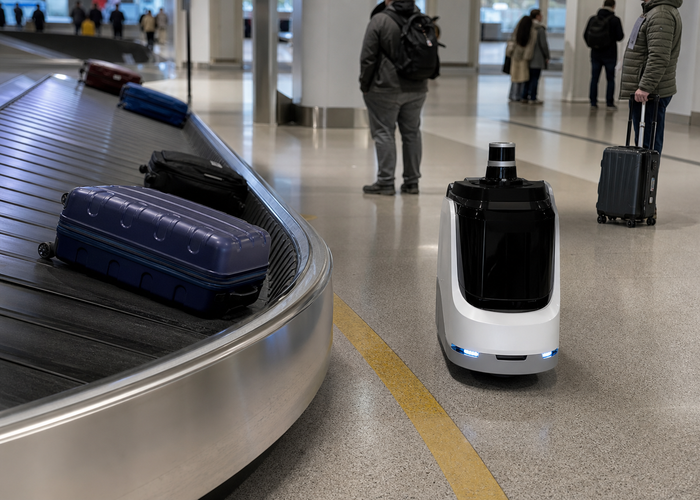 service robot using LiDAR at an airport baggage carousel in a realistic LiDAR application scene