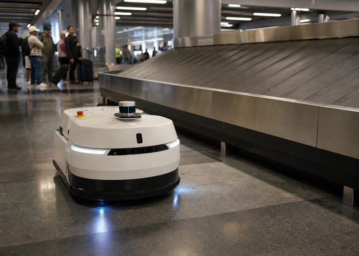 service robot using LiDAR at an airport baggage carousel validation scene 2