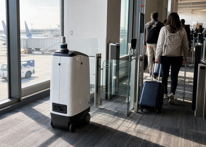 mobile service robot using LiDAR at an airport boarding gate validation scene 2