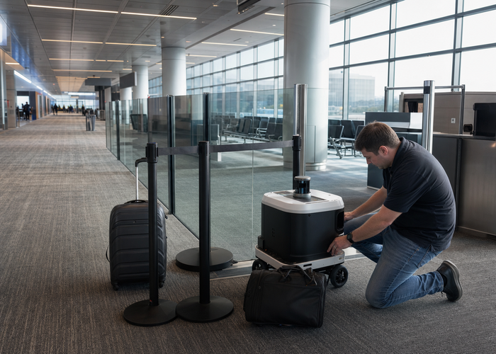 mobile service robot using LiDAR at an airport boarding gate validation scene 3