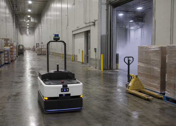 autonomous mobile robot using LiDAR in a refrigerated warehouse validation scene 3