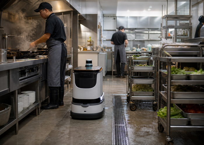 service robot using LiDAR in a commercial kitchen in a realistic LiDAR application scene