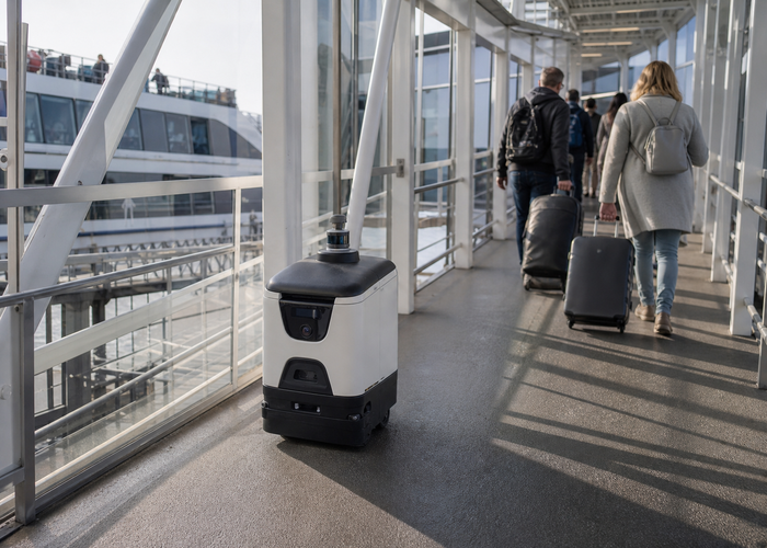 service robot using LiDAR at a ferry terminal boarding ramp in a realistic LiDAR application scene