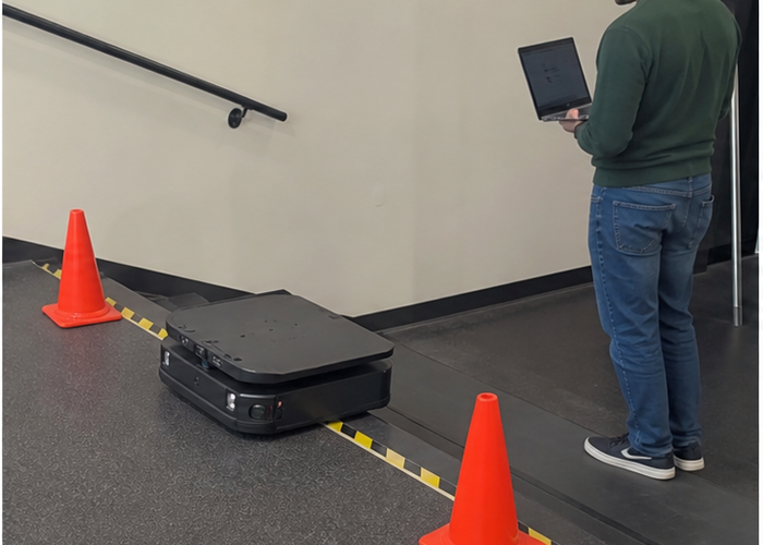 robotic LiDAR floor-transition test in a realistic field scene