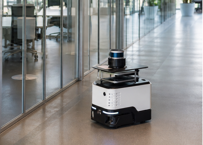robotic LiDAR test in glass corridor in a realistic LiDAR application scene