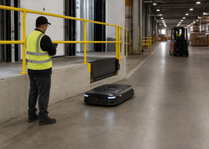 mobile robot LiDAR operating near a loading-dock leveler validation scene 3