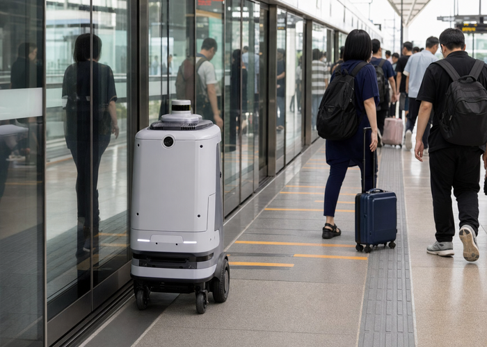 service robot using LiDAR on a modern train platform with screen doors validation scene 2