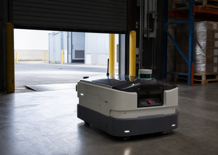 mobile robot LiDAR at a warehouse roll-up door in a realistic LiDAR application scene