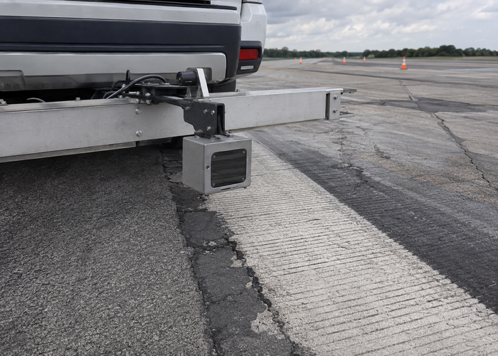 airport pavement survey vehicle with physical 3D LiDAR profiling a closed runway validation scene 2