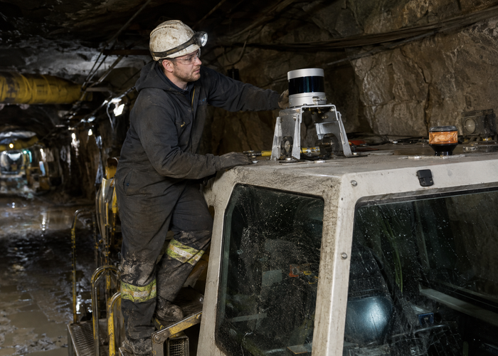 underground mine utility vehicle with physical 3D LiDAR driving through a realistic tunnel validation scene 2