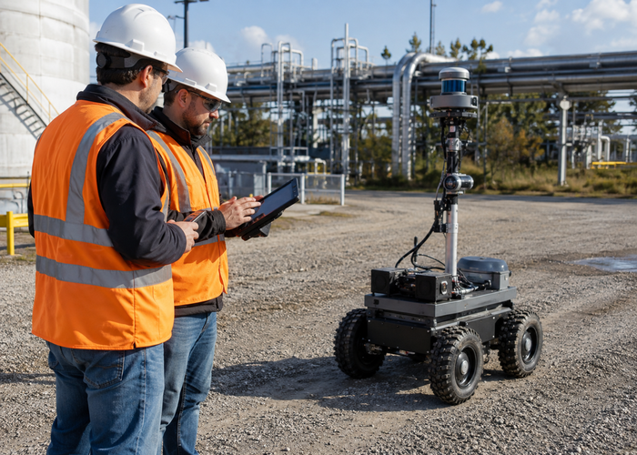 technician operating a wheeled mobile LiDAR mapping cart with an enclosed Jetson carrier board computer validation scene 3
