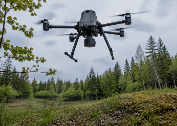 multirotor drone using downward LiDAR while landing in a realistic forest clearing validation scene 2