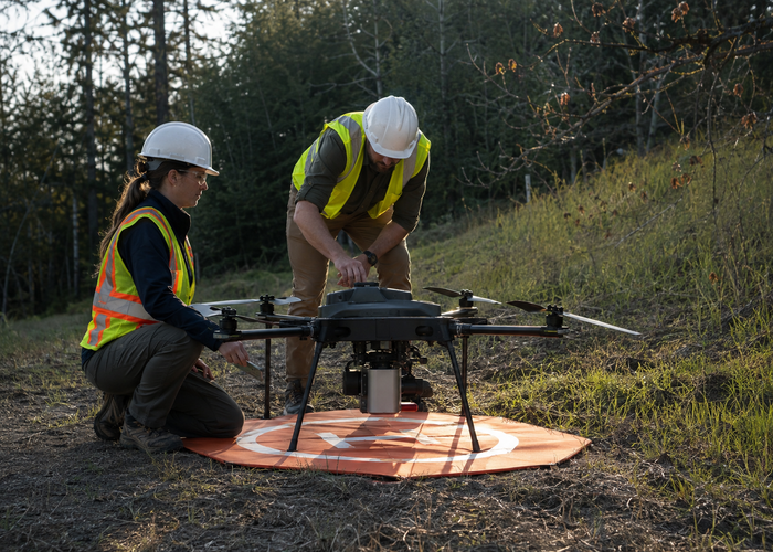 multirotor drone using downward LiDAR while landing in a realistic forest clearing validation scene 3