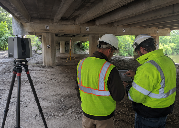 mobile LiDAR survey vehicle collecting highway bridge elements and clearance geometry validation scene 3