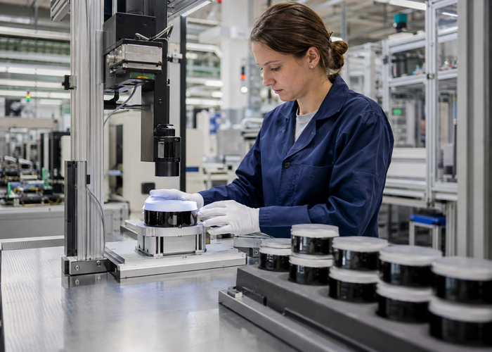 supplier quality engineers reviewing LiDAR sensor failure evidence on a professional production line validation scene 3